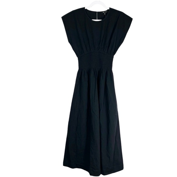 Madewell Black Midi Dress with Smocked Waist - Picture 7 of 13